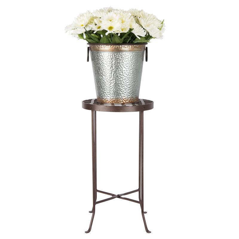 Achla Designs Large Round Table Flowers Plant Stand, 25 Inch Tall, Roman Bronze Powder Coat Finish