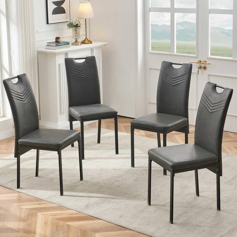 Howtai Upholstered PU Leather Home Kitchen Dining Chairs - Set of 4 - Grey