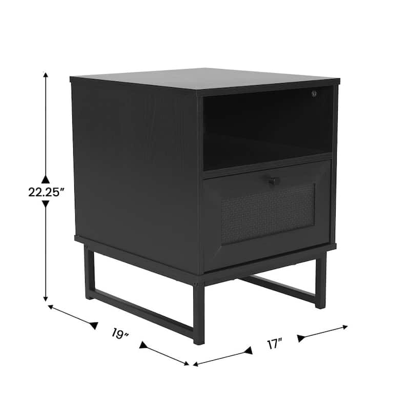 Mid-Century Modern Side Table with Storage Drawer and Shelf - 17"W x 19"D x 22"H