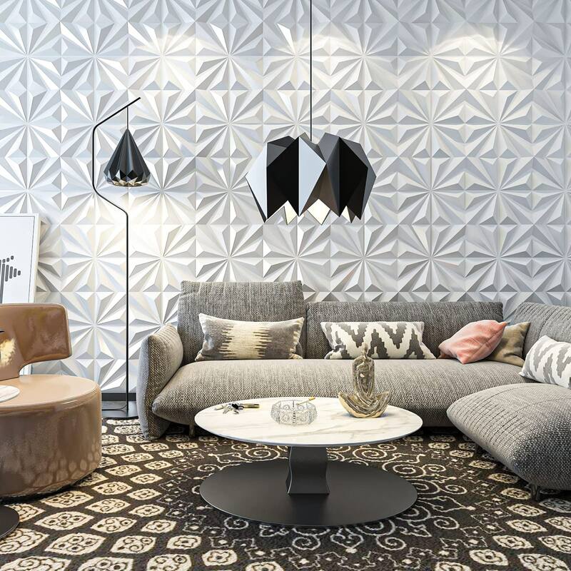 Art3d PVC 3D Wall Panel Diamond for Interior Wall Décor , 3D Textured Wall Panels, Pack of 12 Tiles