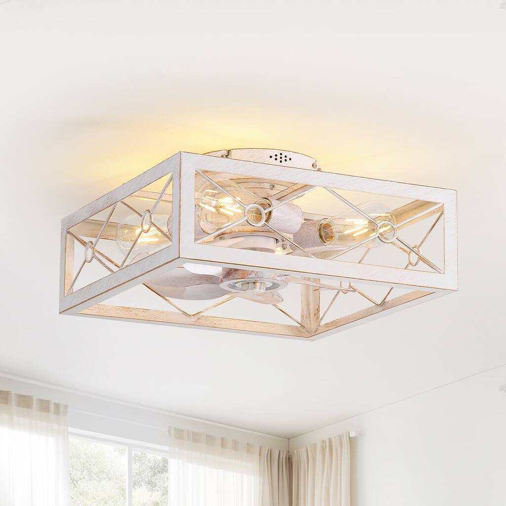 15.7-in Vintage Distressed White Low Profile Square Ceiling Fan with Remote Control(7-blade)