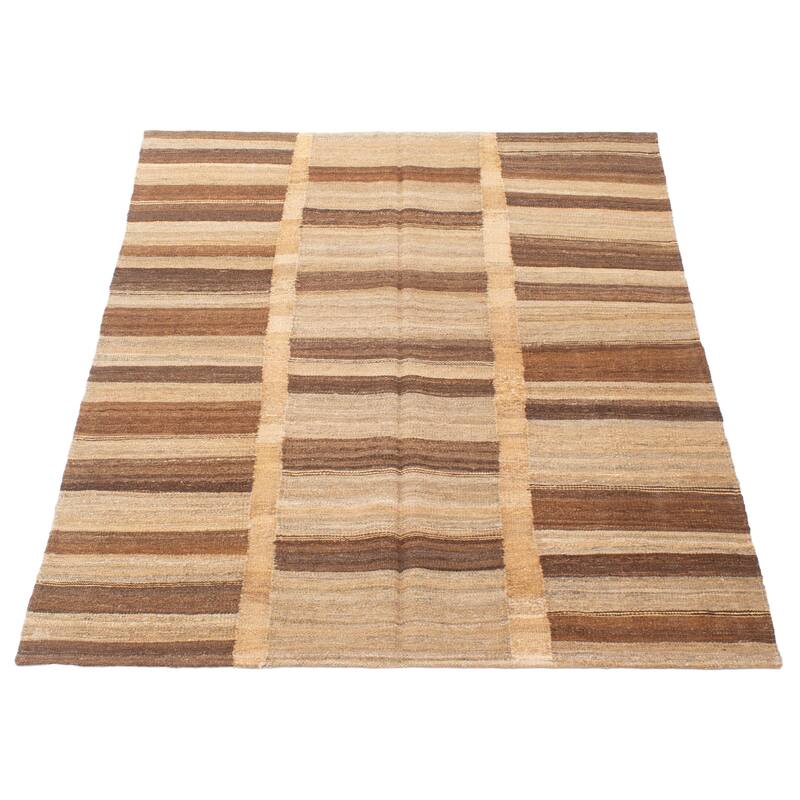 ECARPETGALLERY Flat-Weave Boho Khaki Wool Kilim - 4'11 x 6'8