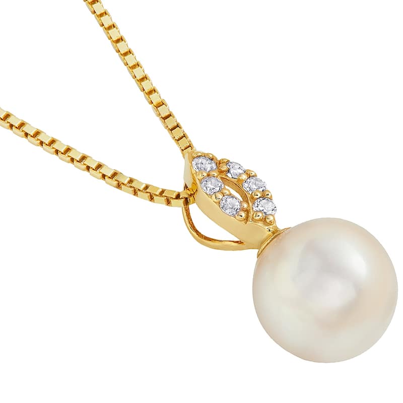 Oravo 14k Yellow Gold Freshwater Pearl Empress Solitaire Pendant Necklace