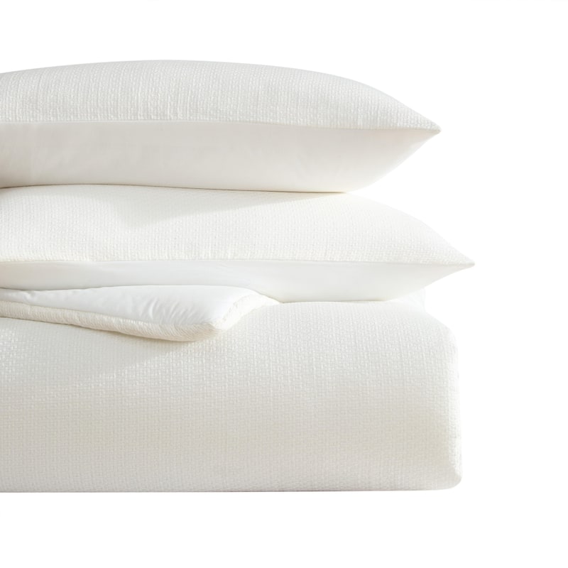 Vera Wang Threaded Basketweave Cotton White Reversible Comforter Set