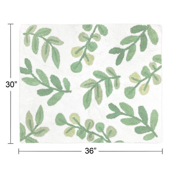 Floral Leaf Collection Accent Floor Rug (2.5' x 3') - Green and White Boho Botanical Woodland Tropical Garden Leaves Nature