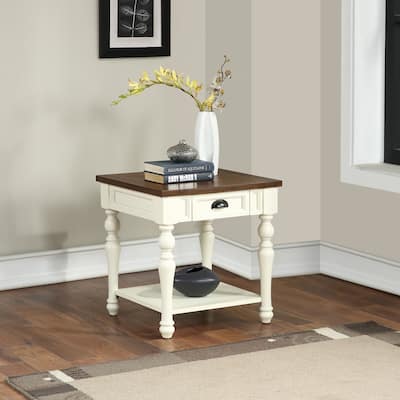 Steve Silver Jillian Two-tone Ivory and Mocha Wood 1-drawer Side Table