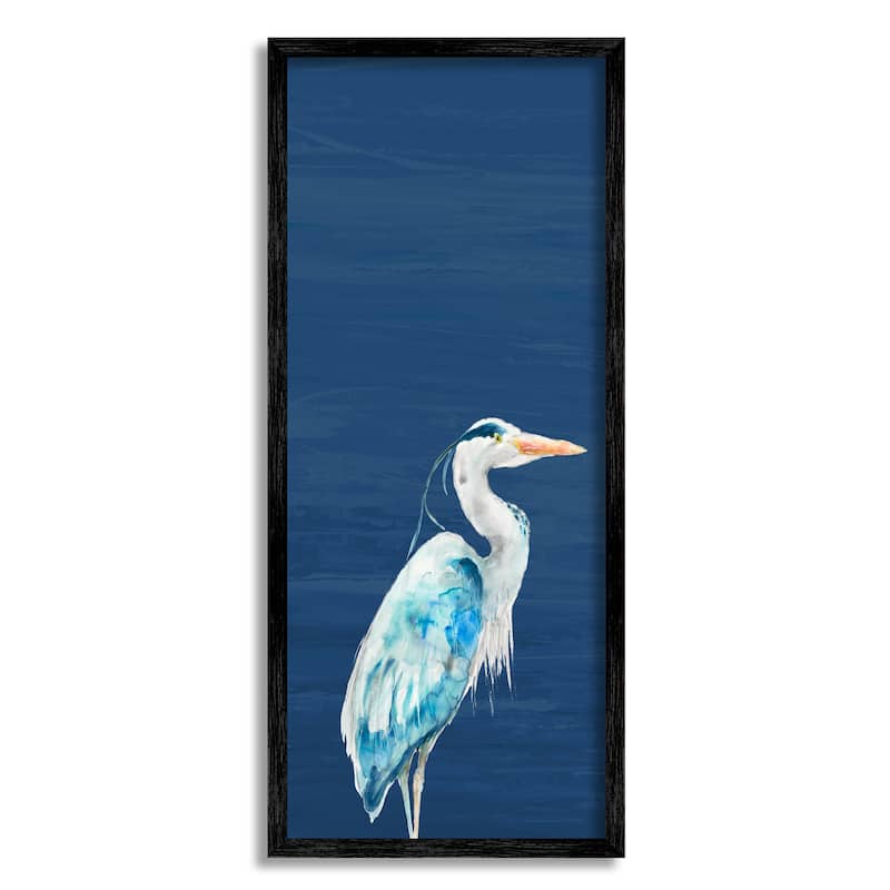 Stupell Egret Sea Bird Standing Deep Blue Ocean Background Framed Wall Art