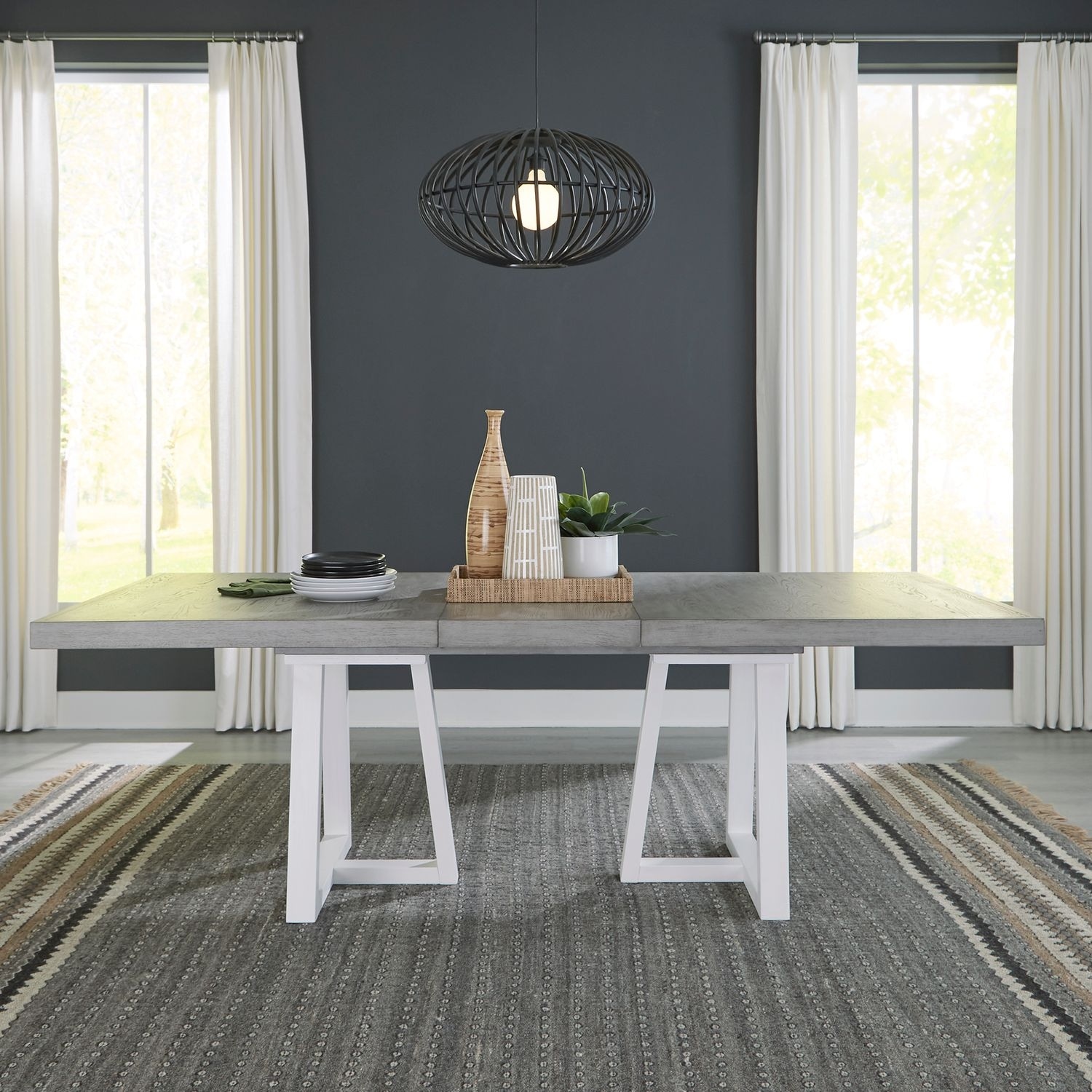 Palmetto Heights Two Tone Double Pedestal Table Set