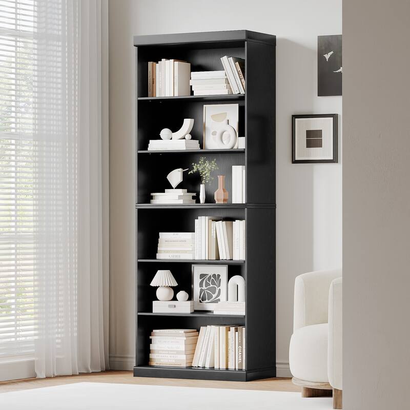 82" Solid Wood 6-Shelf Bookcase Storage with Display Shelf