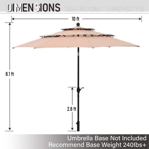 dimension image slide 2 of 3, PHI VILLA 10ft 3 Tier Auto-tilt Patio Umbrella Outdoor Double Vented Umbrella