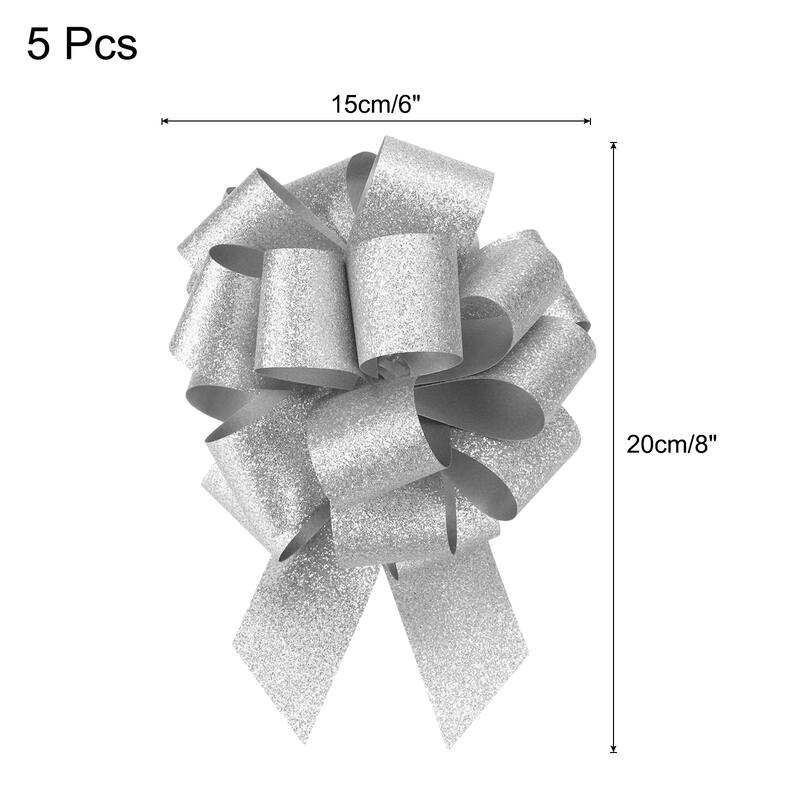 5pcs 7 Inch Large Pull Bow Gift Wrapping Big Pull Bows Ribbon - Silver - 6 Inch