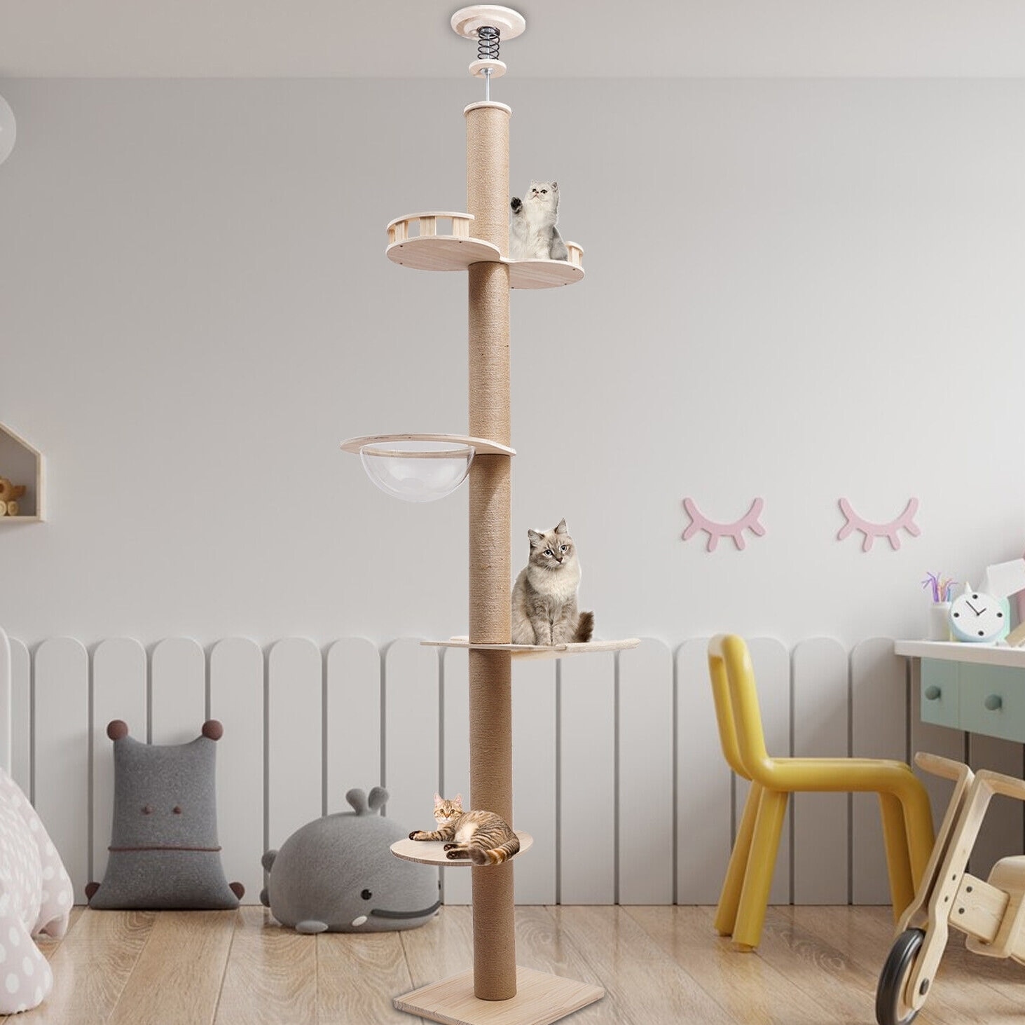 Cat scratching post floor to ceiling top