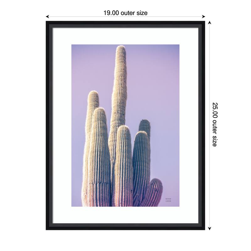 Saguaro Purple Pastel by Nathan Larson Wood Framed Wall Art Print - 19 x 25 in - Black