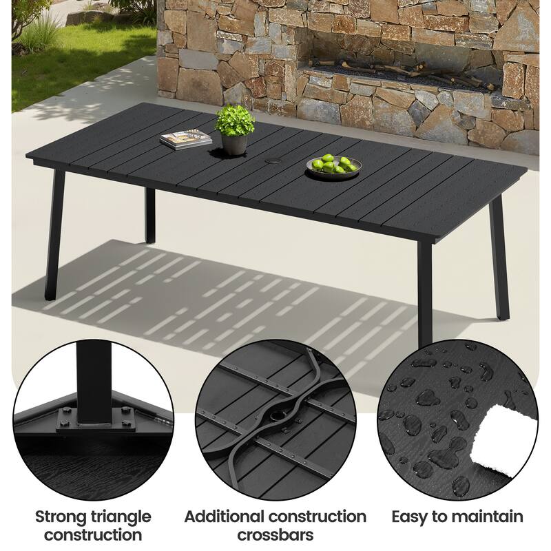 9-Piece Outdoor Dining Set Rectangle Patio Dining Table with Umbrella Hole and Folding Chairs