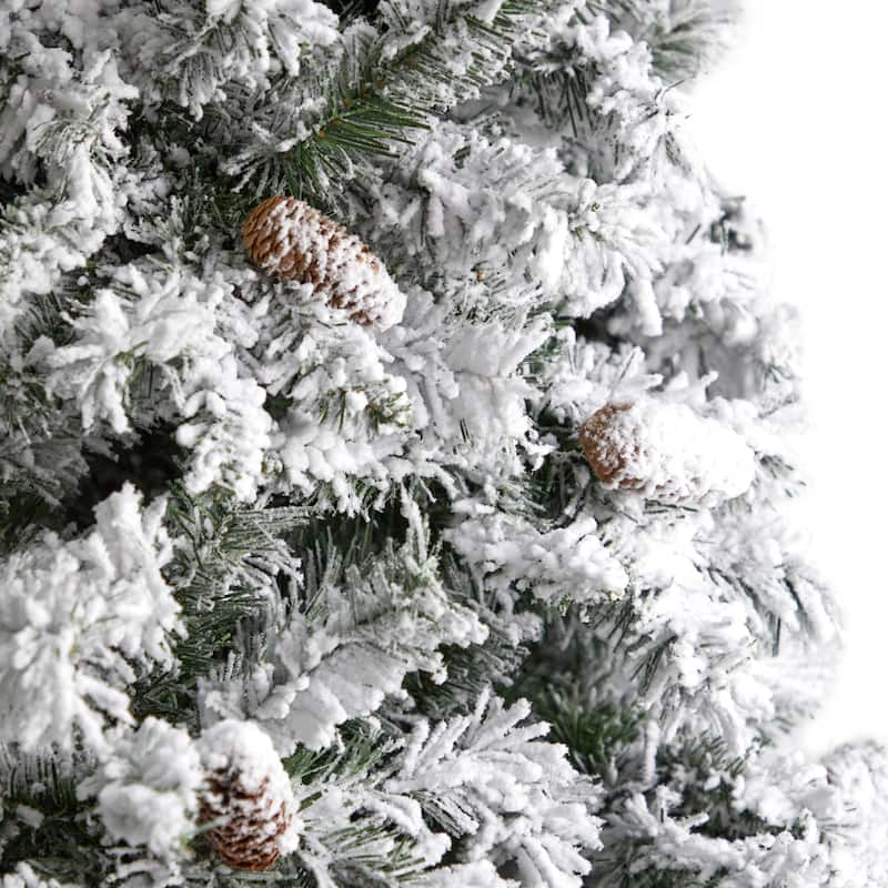 9' Pre-Lit Flocked White River Mountain Artificial Christmas Tree, Clear LED Lights - 9 Foot