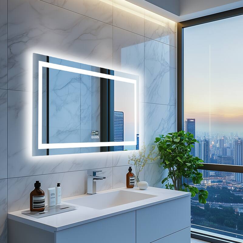 Bluetooth LED Bathroom Mirror Music Speaker Wall Vanity Mirror with Lights Date and Time Rectangle - 40"x24"
