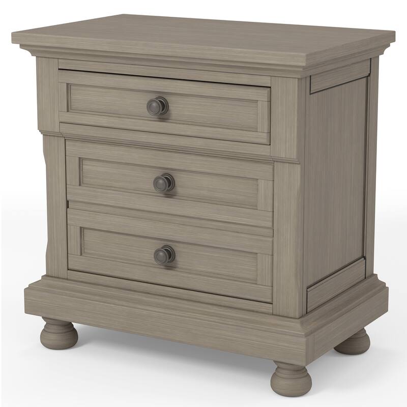 Nahkohe Transitional Grey Wood 3-Piece Storage Sleigh Bed, Nightstand and Dresser Set with USB by Carbon Loft