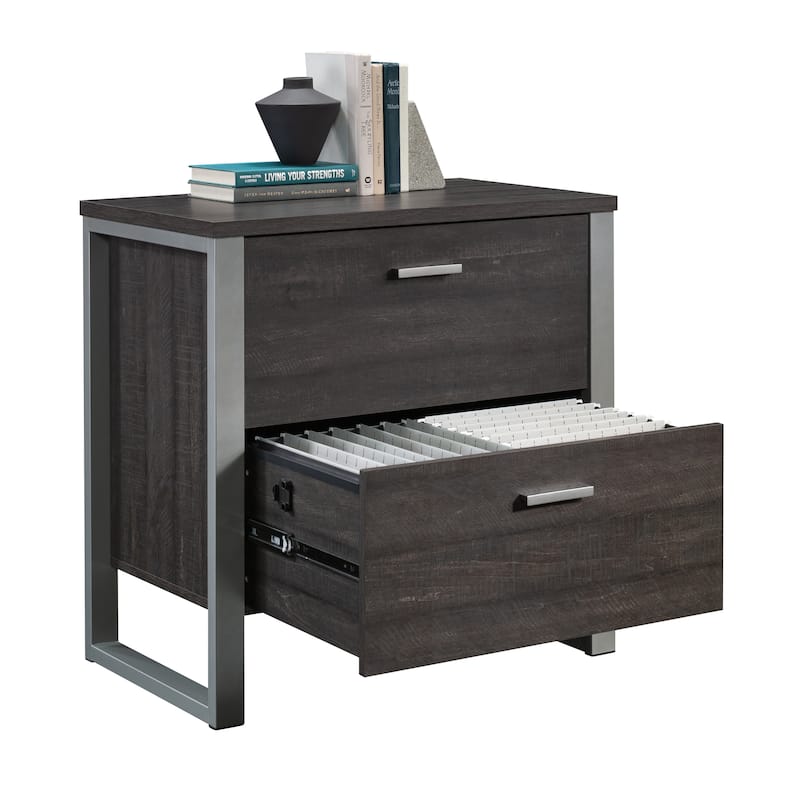 Wood Lateral File with Two Drawers, Dark Brown