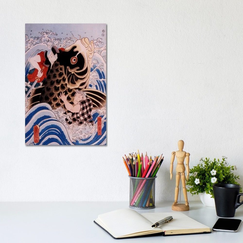 iCanvas "Samurai Wrestling Giant Koi Carp" by Unknown Artist Canvas Print