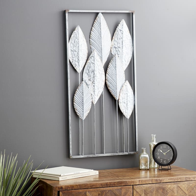 Contemporary Metal Tall Cut-Out Leaf Wall Decor with Intricate Laser Cut Designs - Bronze, Gray, Brass