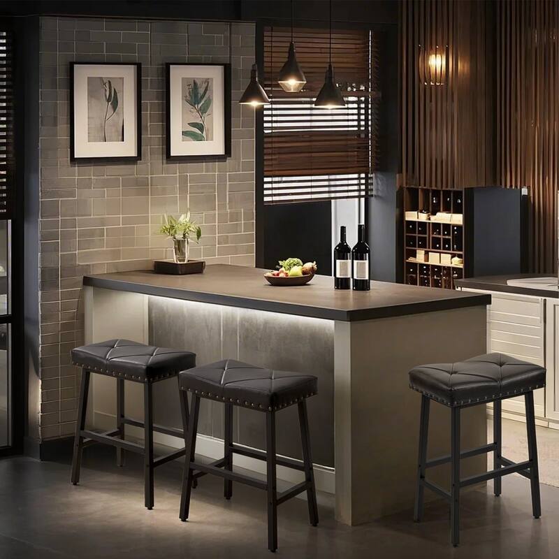 Javlergo Bar Stools Set of 2 Upholstered Backless Saddle Stools Counter Height Stools with Metal Legs