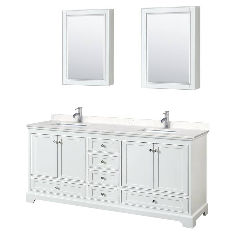Wyndham Collection Deborah 80" Free Standing Double Basin Vanity Set - White / Carrara Cultured Marble Top / Polished