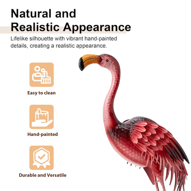 Glitzhome Metal Standing Crane Flamingo Garden Statue with Stakes Yard Art Sculpture Porch Decor