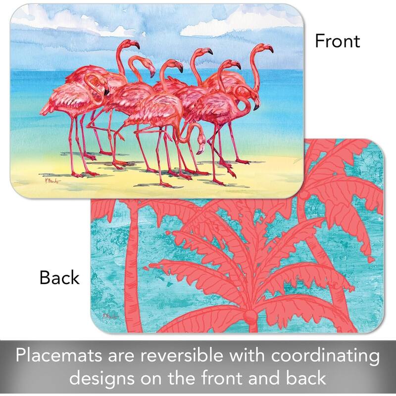 Flamingo Horizon 4 Pack Reversible Easy Care Flexible Plastic Placemats Made in The USA BPA Free Easily Wipes Clean