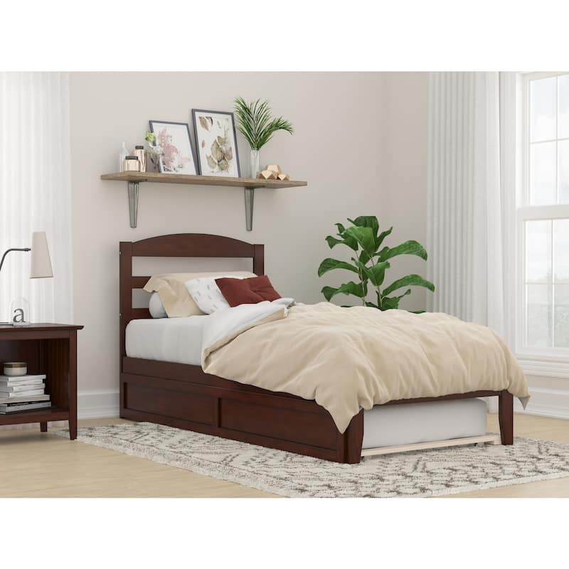 Lakefront Luxury Twin Trundle Bed with USB - Platform Bed Frame, Walnut Finish