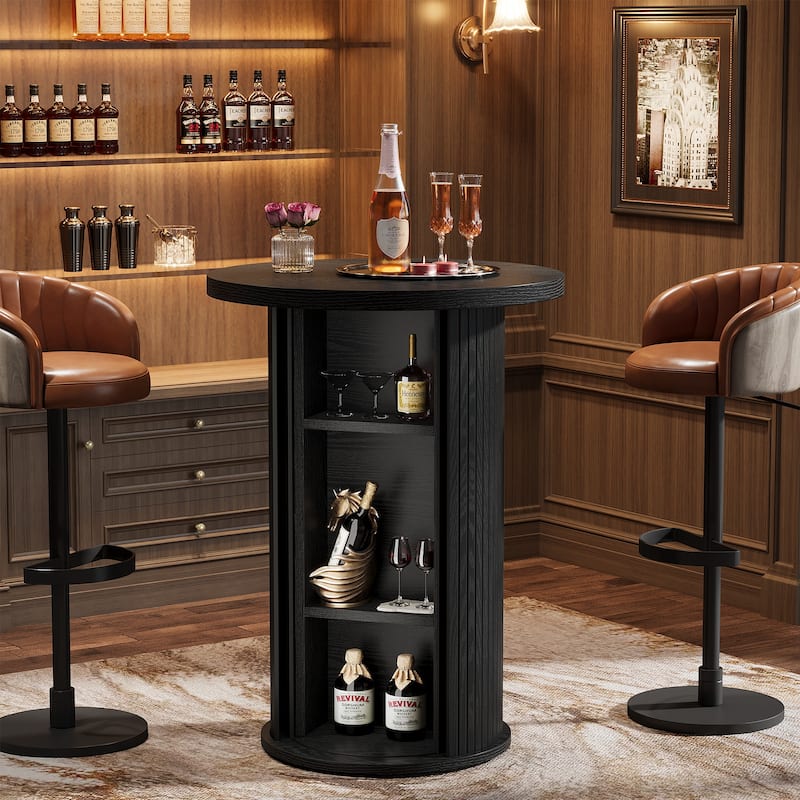 Round Bar Table, 35.4" Rustic High Top Wood Cocktail Unit