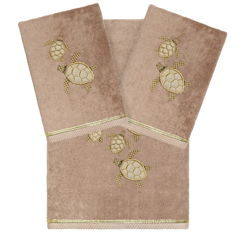 Authentic Hotel and Spa Turkish Cotton Tortuga 3PC Embellished Towel Set - Cocoa