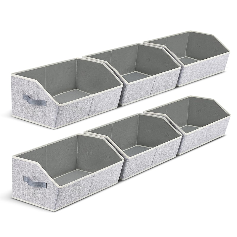 Cheer Collection 6 Pack Trapezoid Shelf Organizer Bins with Handles Light Gray