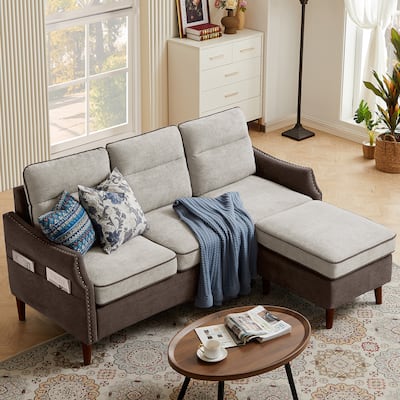 76.77" Contrasting Colors L-Shaped Sectional Sofa Couch with Storage Bags