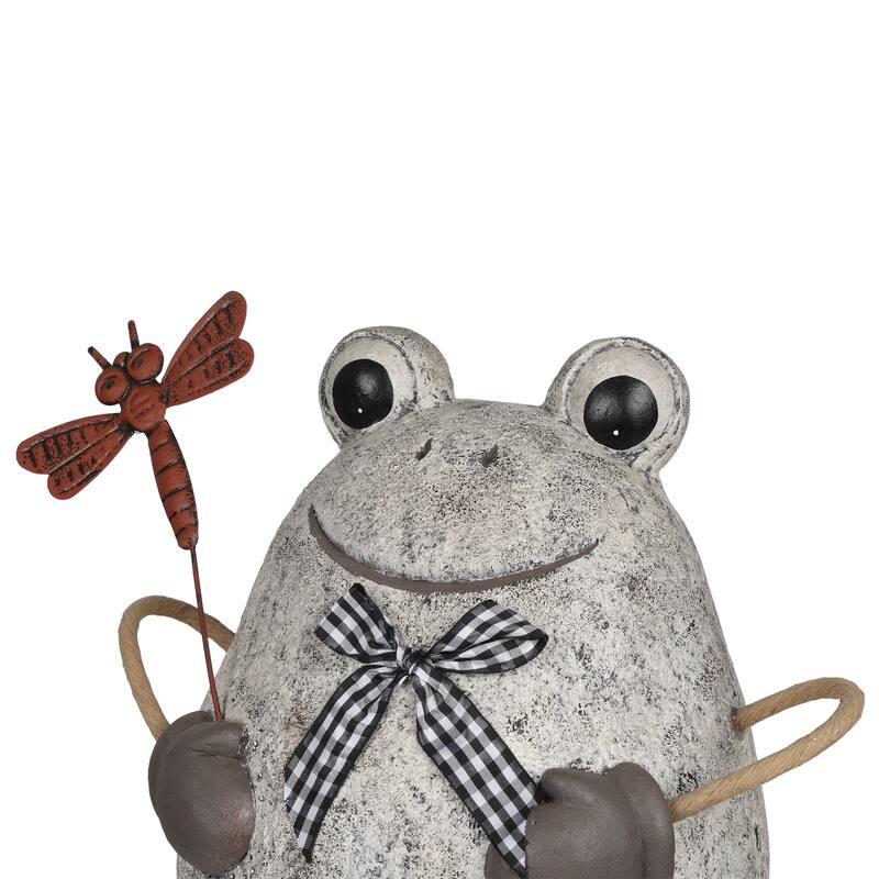 Stone Finish Frog with Metal Dragonfly Statuary
