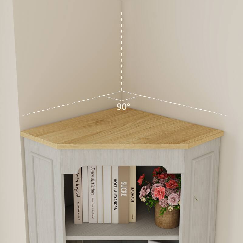 68" Tall Corner Cabinet, Freestanding Corner Storage Cabinet with Door, Drawer & Adjustable Shelf, Farmhouse Space-Saving Hutch