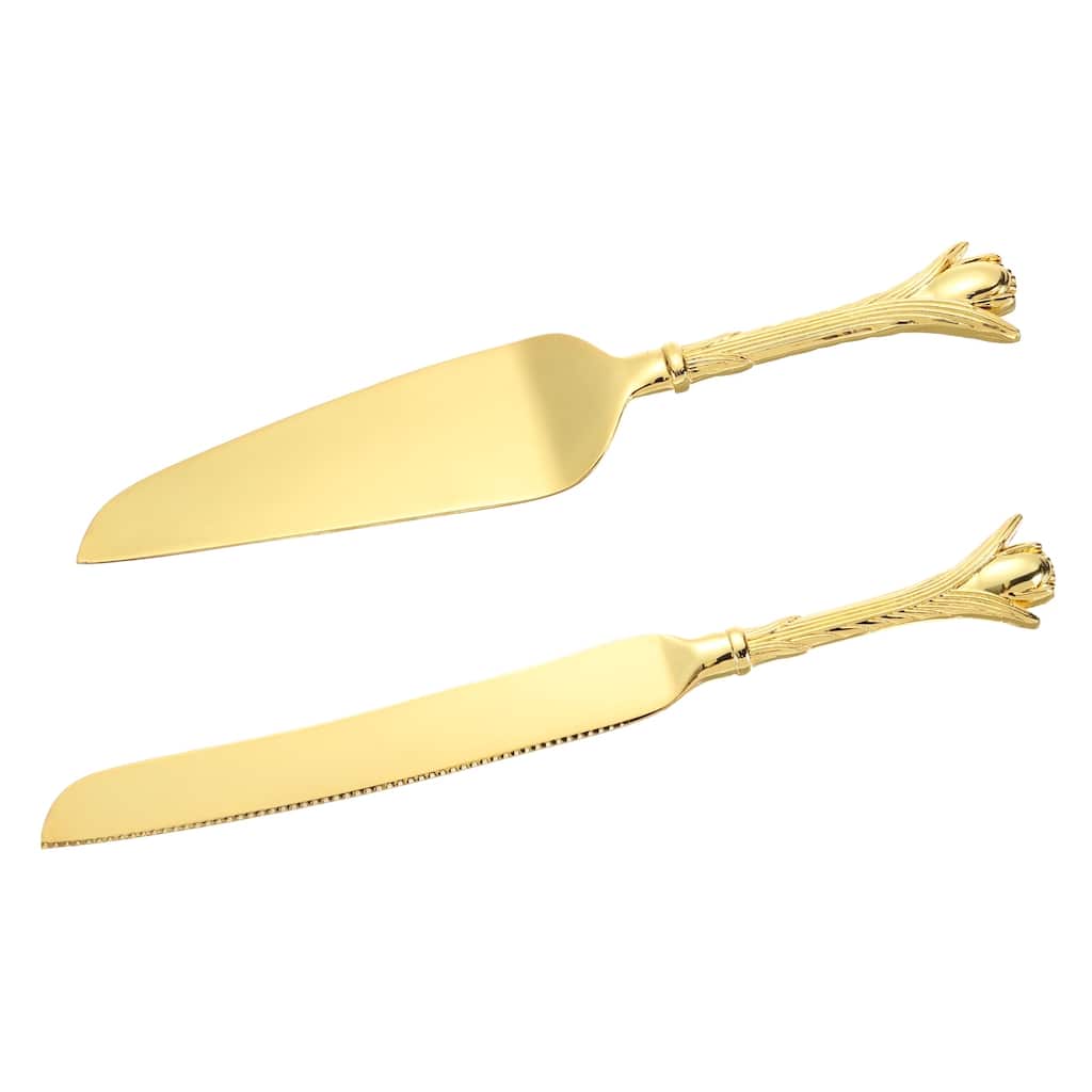 Cake Cutting Set for Wedding, Cake Knife and Server Set for Gift Golden - Gold