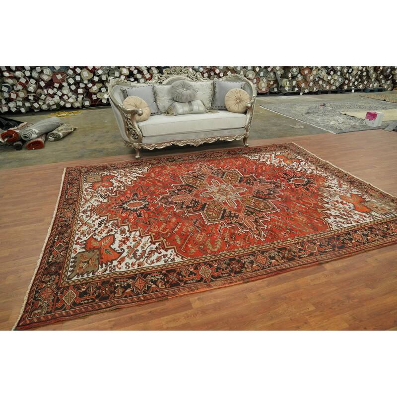 Hand Knotted Oriental 100% Wool Carpet Traditional Medallion Oranges & Rust Heriz Area Rug - 11' 3'' X 8' 4''