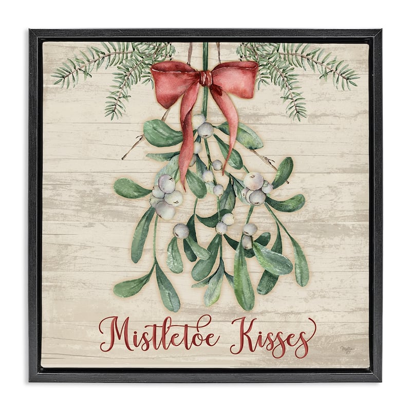 Stupell Rustic Mistletoe Kisses Framed Floater Canvas Wall Art Design By Mollie B. - 18 x 18 - Black