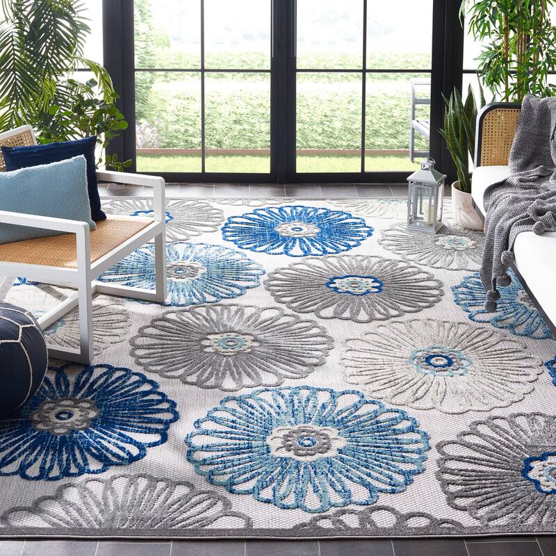 SAFAVIEH Cabana Rajni Indoor/ Outdoor Waterproof Patio Floral Rug - 8' x 10' - Grey/Blue