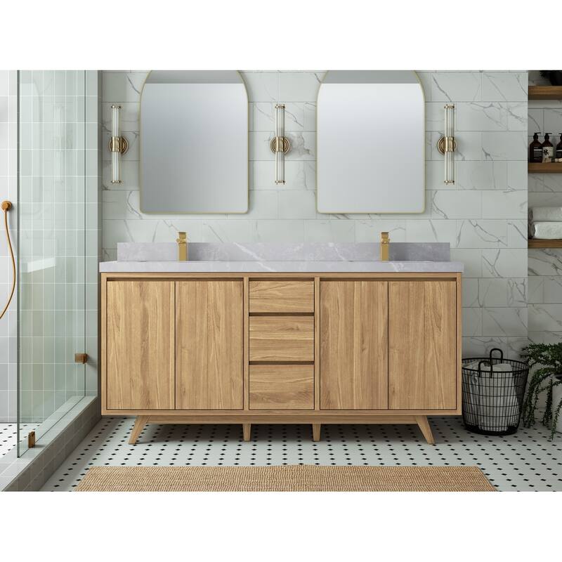 Willow Collections 72 in. W x 22 in. D s Madison Teak Double Sink Bathroom Vanity with Countertop