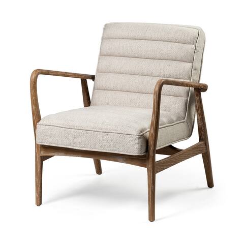 Ajax II Cream Fabric W/ Brown Wooden Frame Accent Chair