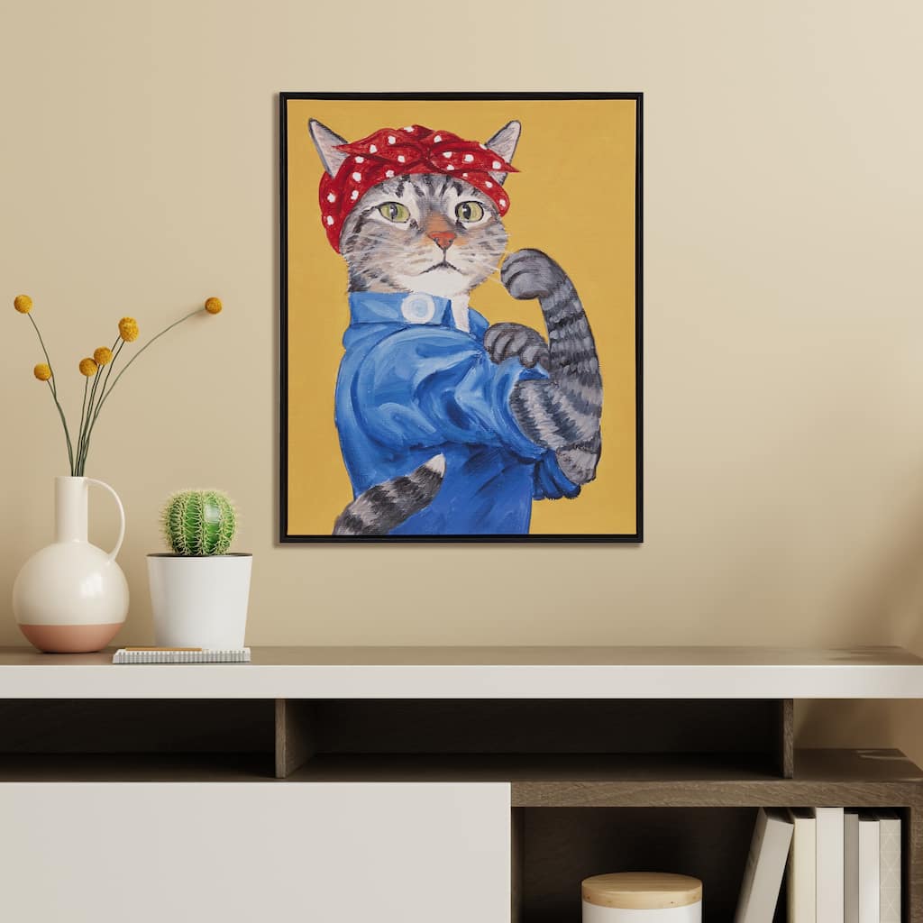 Rosie the Feline Framed Canvas Wall Art - Yellow