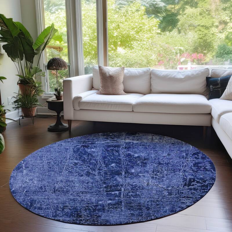 Machine Washable Indoor/ Outdoor Abstract Solid Chantille Rug - Navy - 8' x 8'