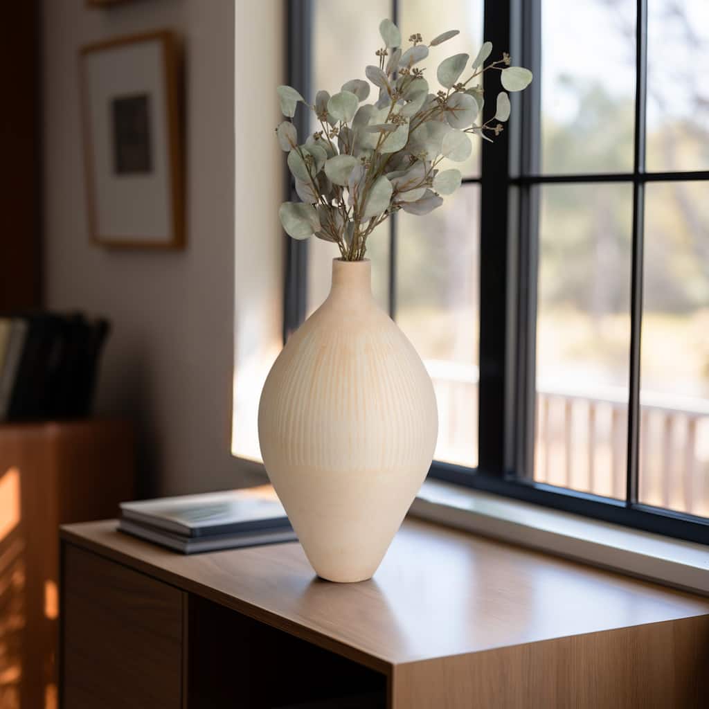 Glass Small Modern Textured Ribbed Vase - Ivory