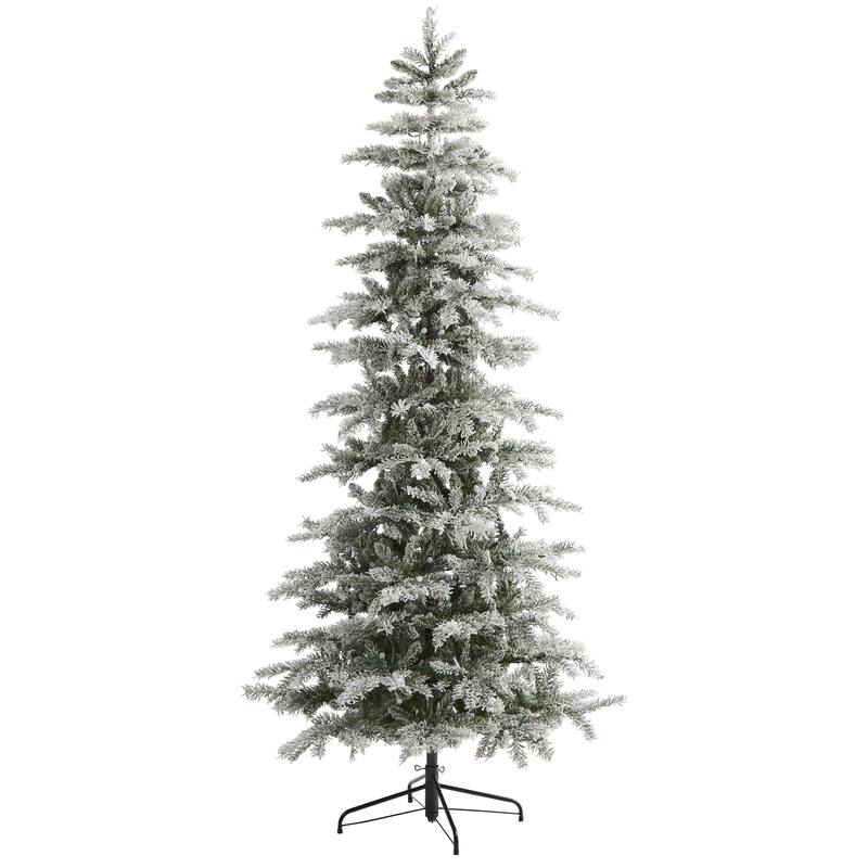 7.5' Slim Flocked Nova Scotia Spruce Christmas Tree with 450 LED - Green
