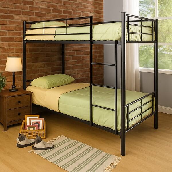 slide 2 of 2, Metal Twin over Twin Bunk Bed with Ladder, Black