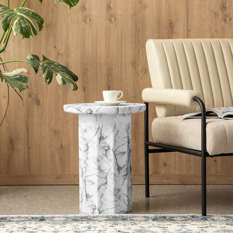 Glitzhome 20.75"H Modern MGO Faux Marble Side Table