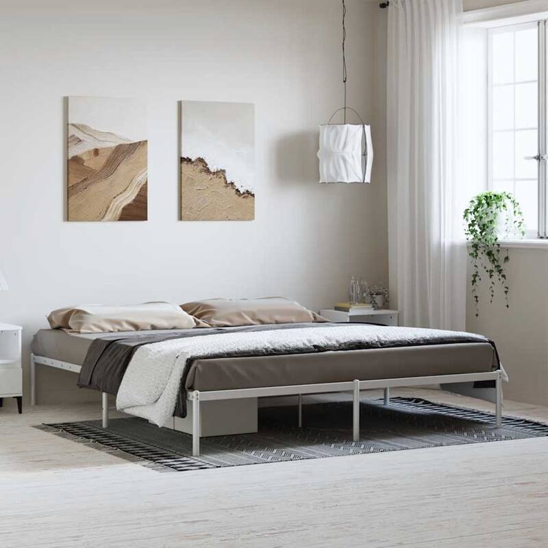 vidaXL Metal Bed Frame, No Mattress - White 86.2" x 73.6" x 12.2" - King