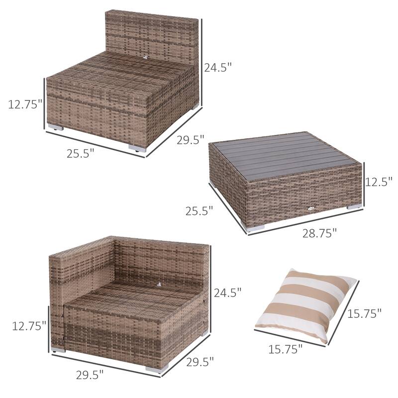 Outsunny 7-Piece Outdoor Wicker Patio Sofa Set, Modern Rattan Conversation Furniture Set with Cushions & Table