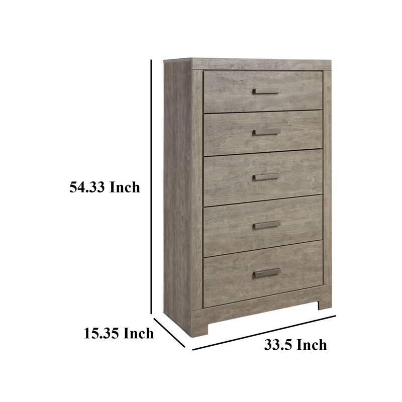 Kulv Tall Dresser Chest, 5 Storage Drawers, Modern Taupe Gray Laminate
